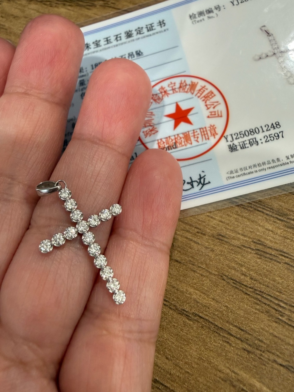 K18 White Gold Cross Pendant  with Natural Diamonds (pendant only)